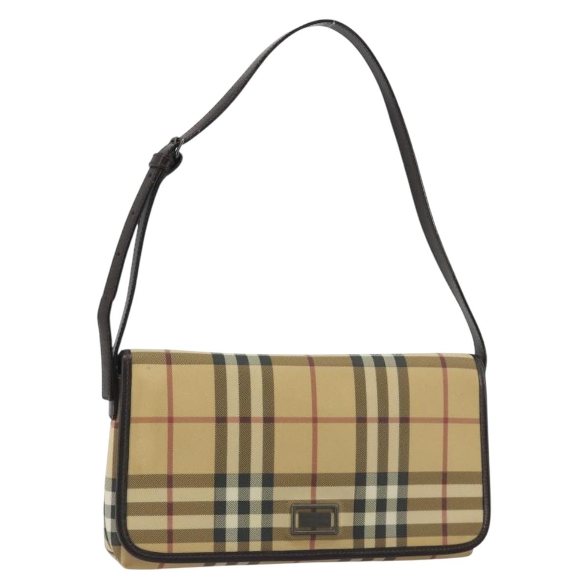 BURBERRY Nova Check Shoulder Bag PVC Beige Auth 188612A