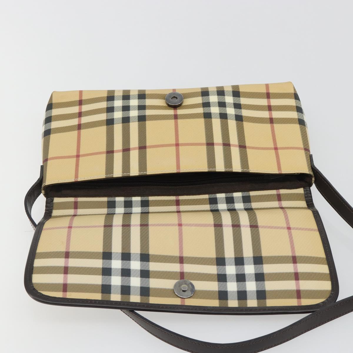 BURBERRY Nova Check Shoulder Bag PVC Beige Auth 188612A