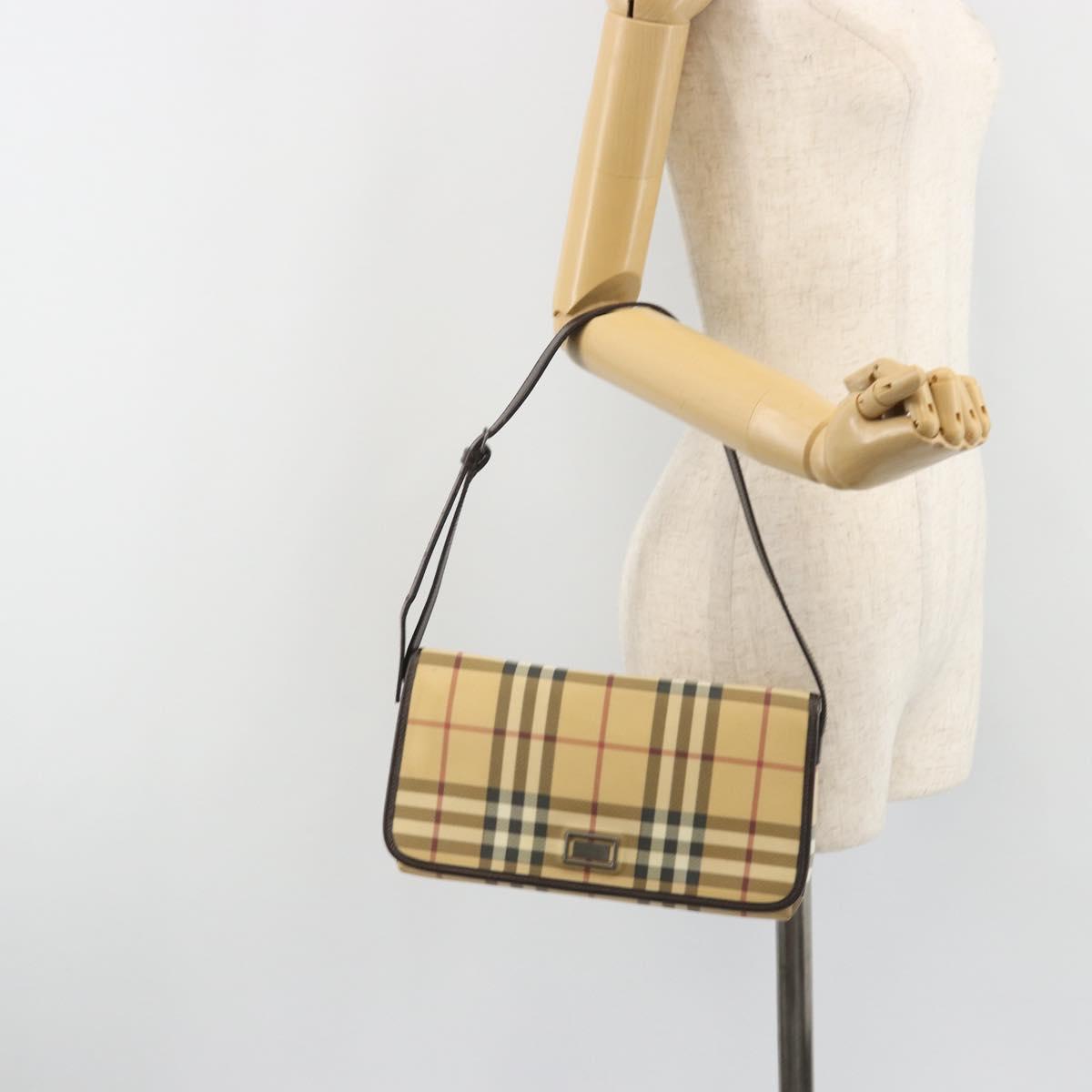 BURBERRY Nova Check Shoulder Bag PVC Beige Auth 188612A