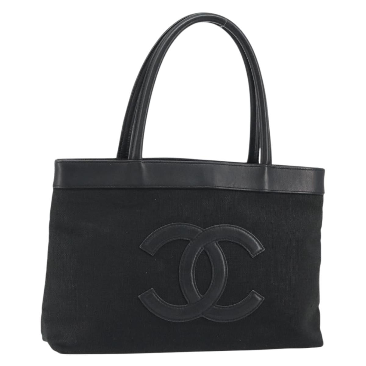 CHANEL Hand Bag Canvas Black Gold CC Auth 188615A