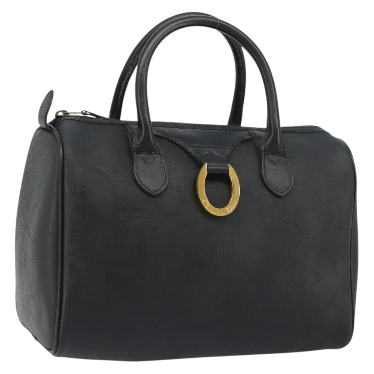 Christian Dior Trotter Canvas Hand Bag PVC Navy Gold Auth 188617