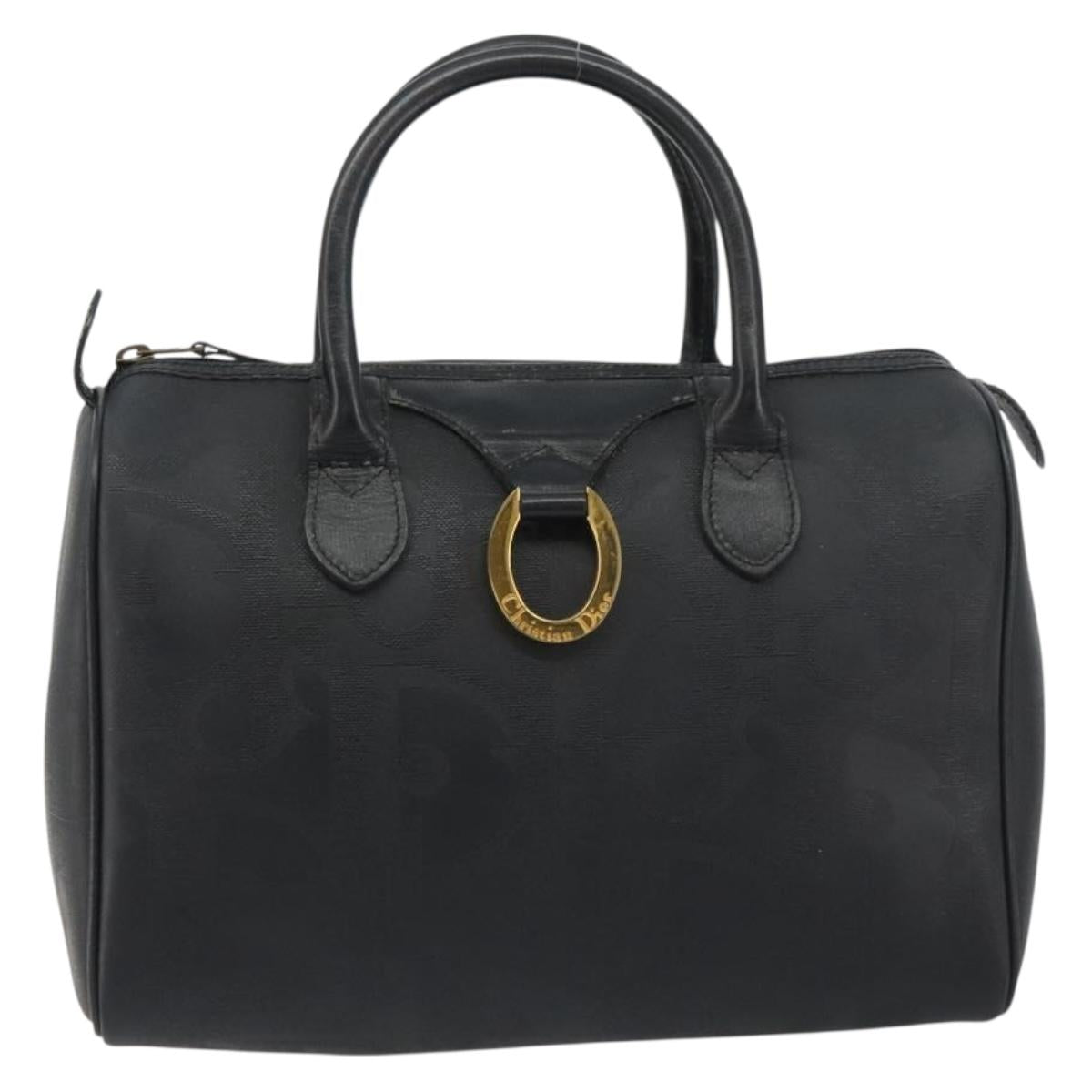 Christian Dior Trotter Canvas Hand Bag PVC Navy Gold Auth 188617