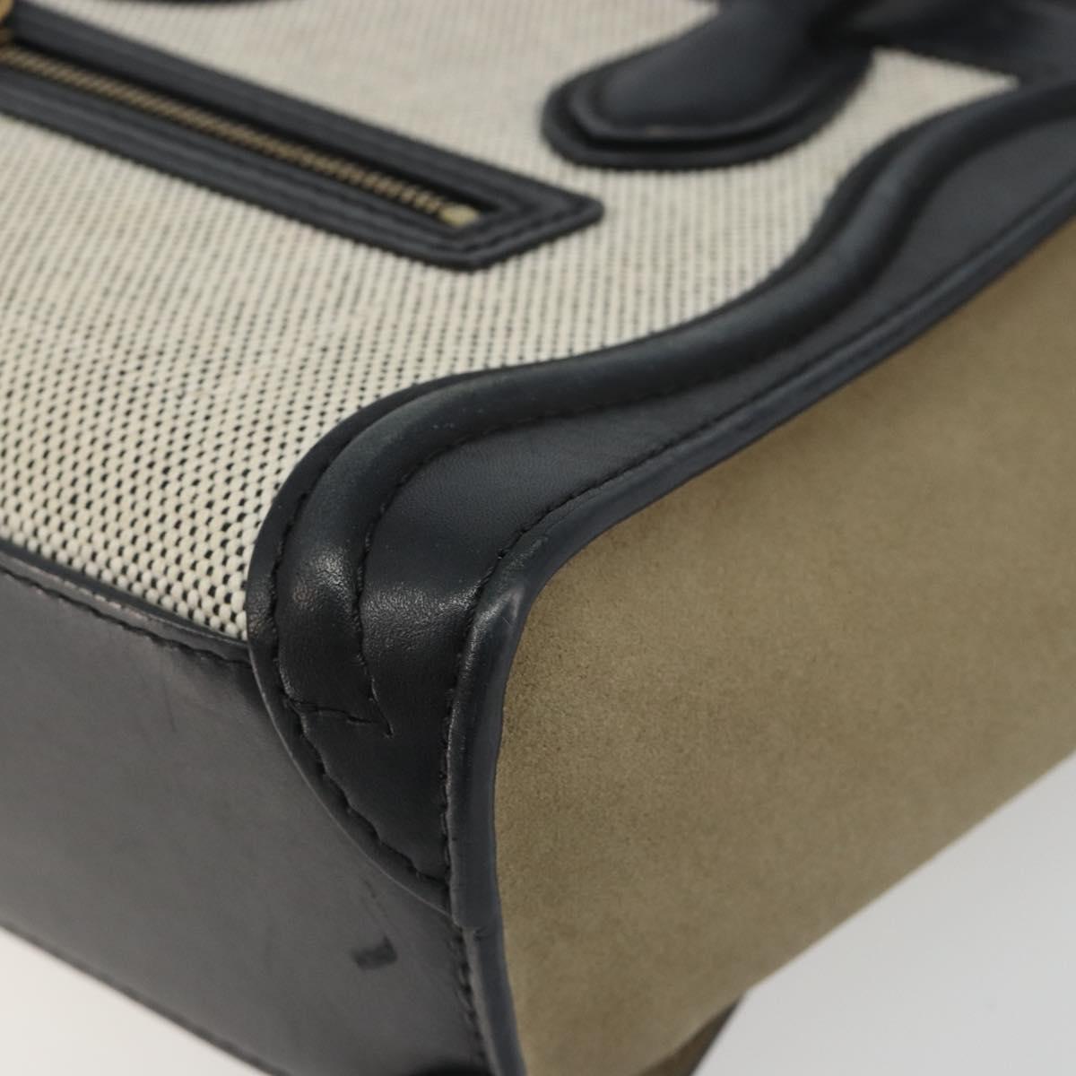 CELINE Luggage Nano Shopper Hand Bag Canvas Leather 2way Gray Gold Auth 188633A