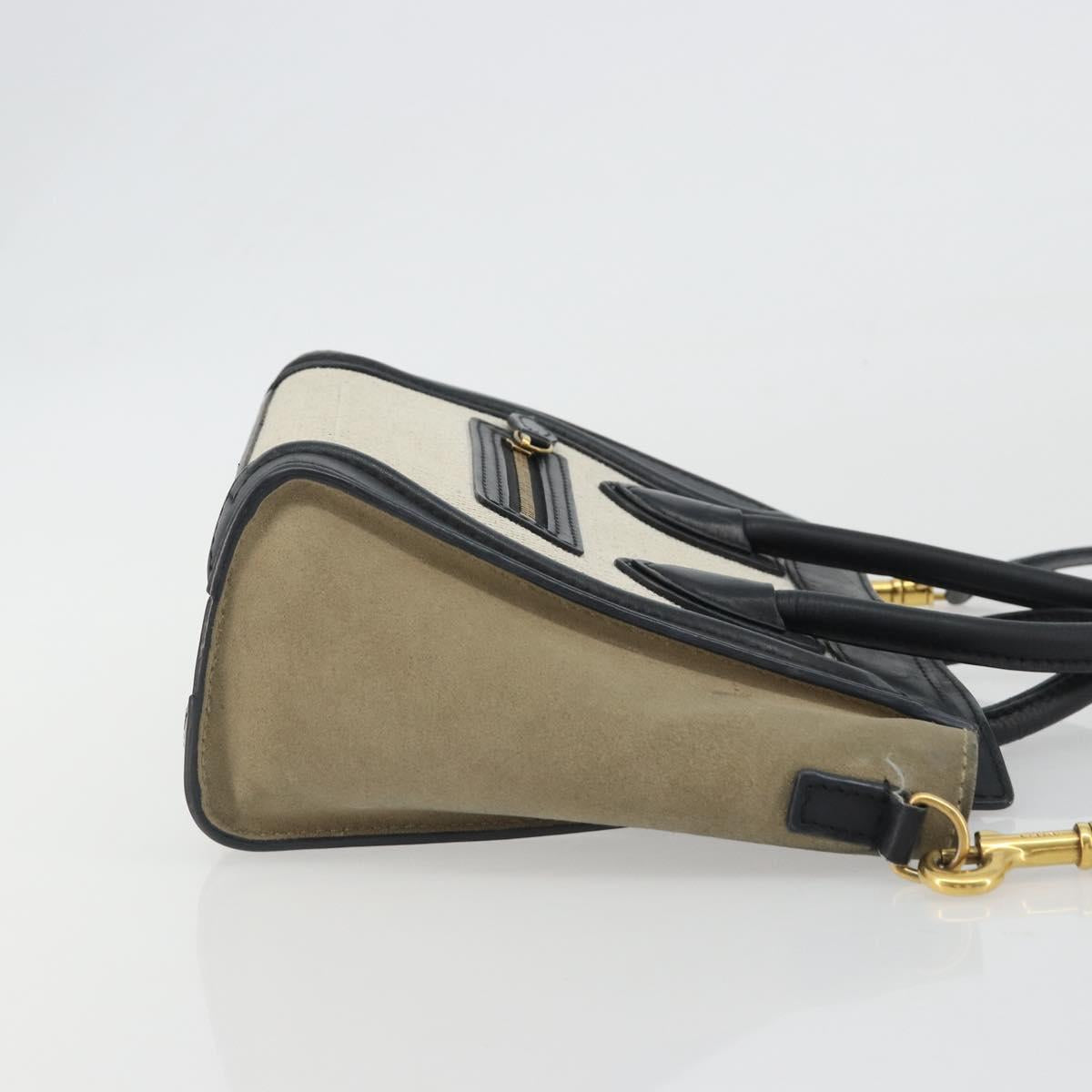 CELINE Luggage Nano Shopper Hand Bag Canvas Leather 2way Gray Gold Auth 188633A