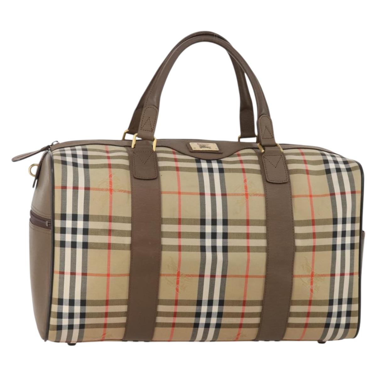 Burberrys Nova Check Boston Bag Canvas Beige Gold Auth 188634