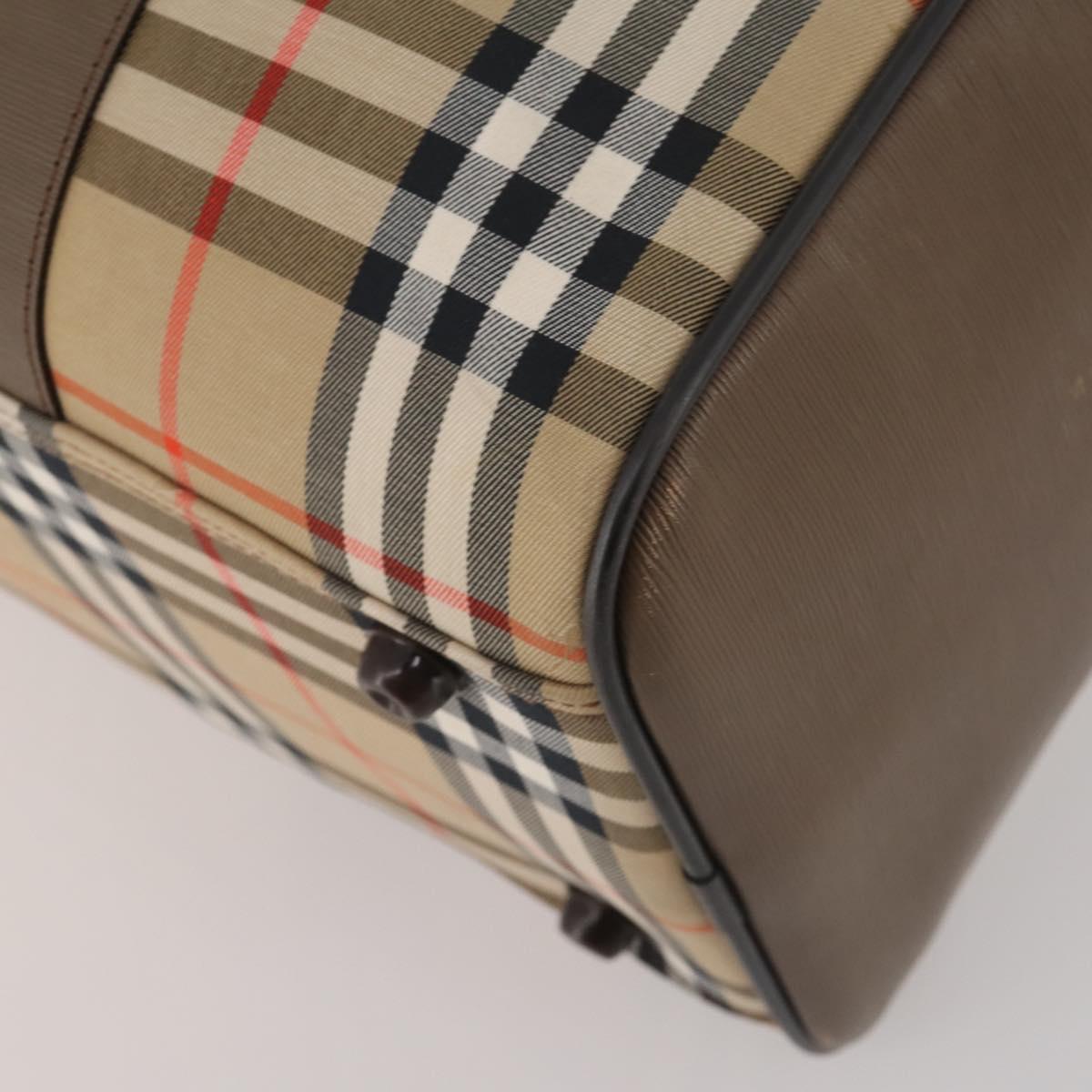 Burberrys Nova Check Boston Bag Canvas Beige Gold Auth 188634
