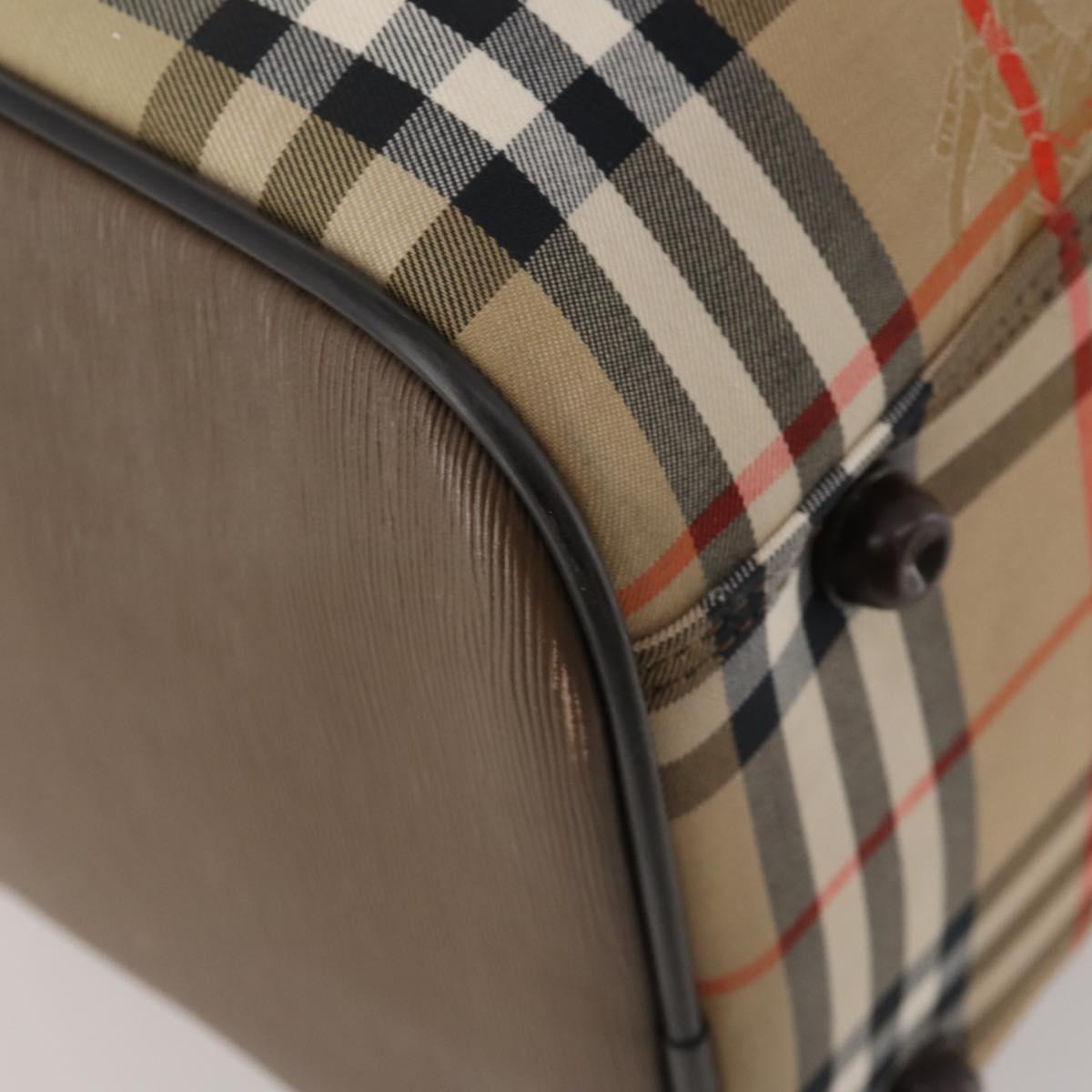 Burberrys Nova Check Boston Bag Canvas Beige Gold Auth 188634
