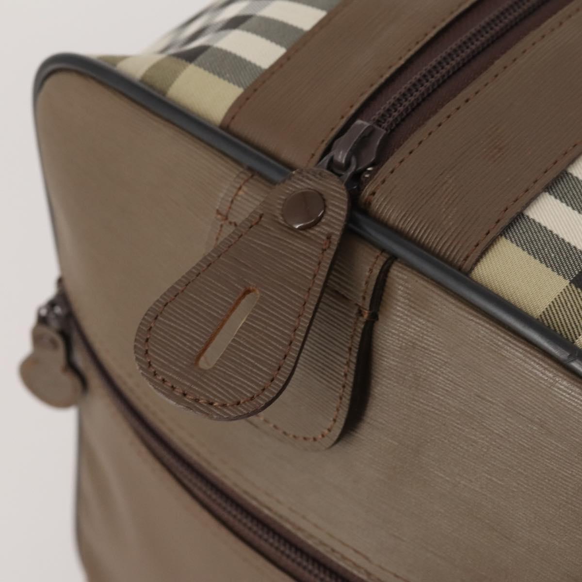 Burberrys Nova Check Boston Bag Canvas Beige Gold Auth 188634