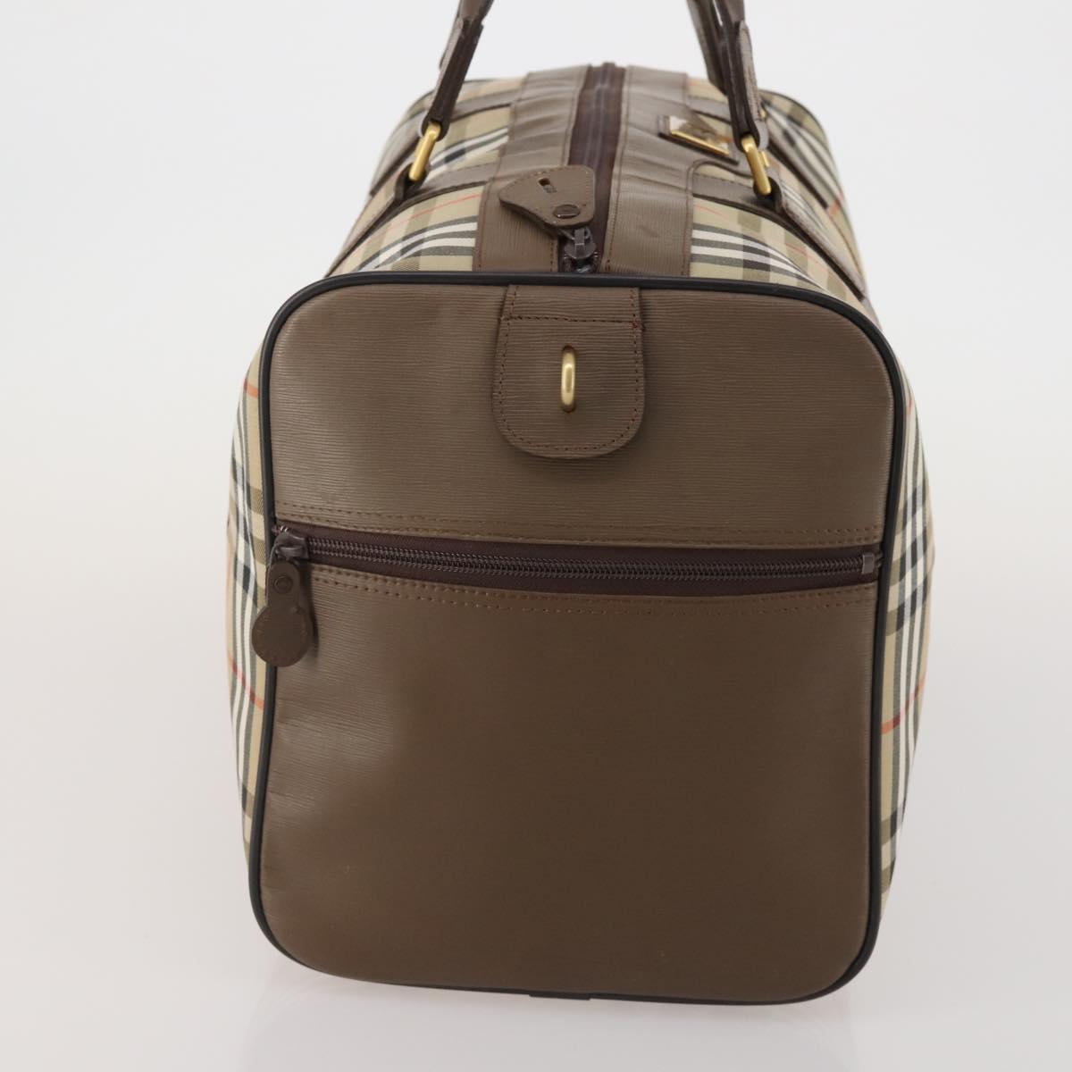 Burberrys Nova Check Boston Bag Canvas Beige Gold Auth 188634
