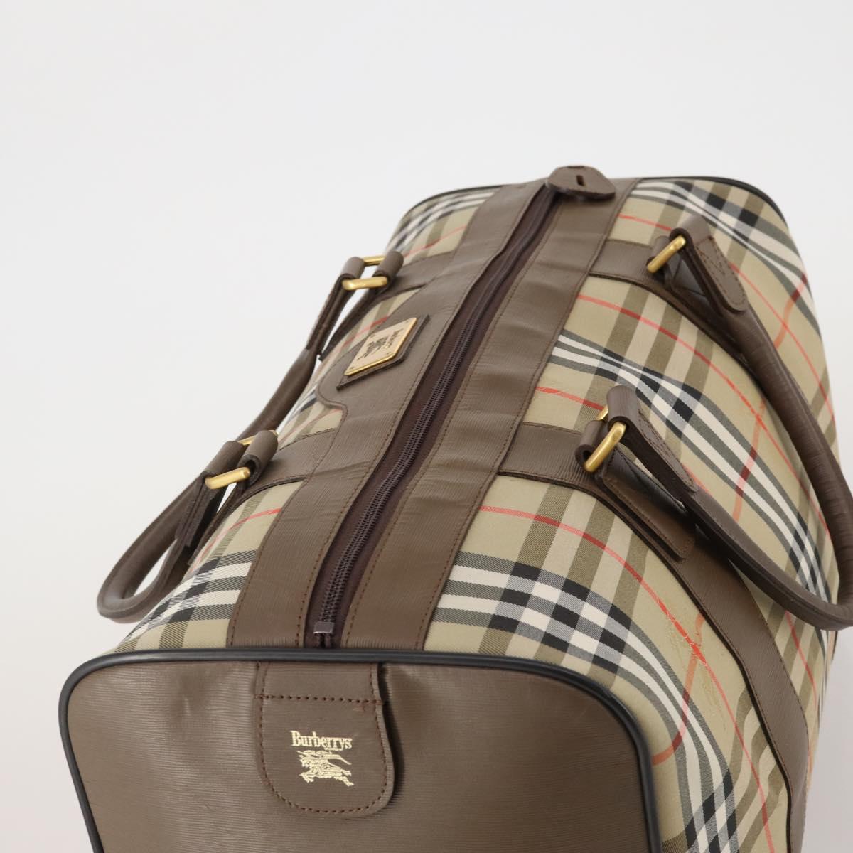 Burberrys Nova Check Boston Bag Canvas Beige Gold Auth 188634
