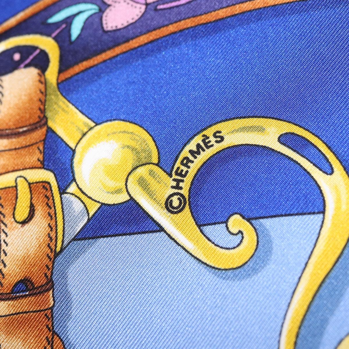 HERMES Carre 90 Scarf Silk ""H d ORIGNY"" Blue Auth 188636M