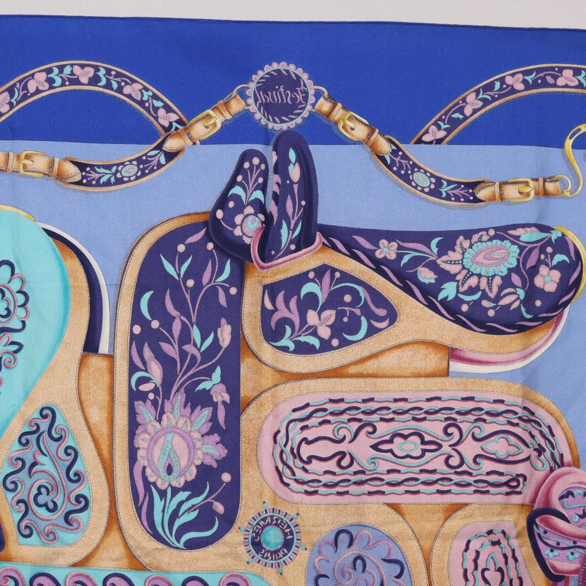 HERMES Carre 90 Scarf Silk ""H d ORIGNY"" Blue Auth 188636M
