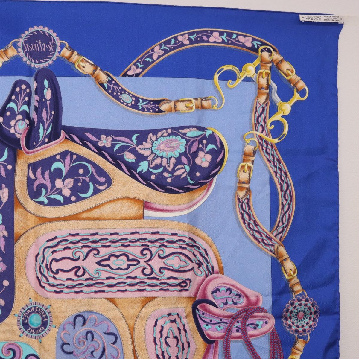 HERMES Carre 90 Scarf Silk ""H d ORIGNY"" Blue Auth 188636M