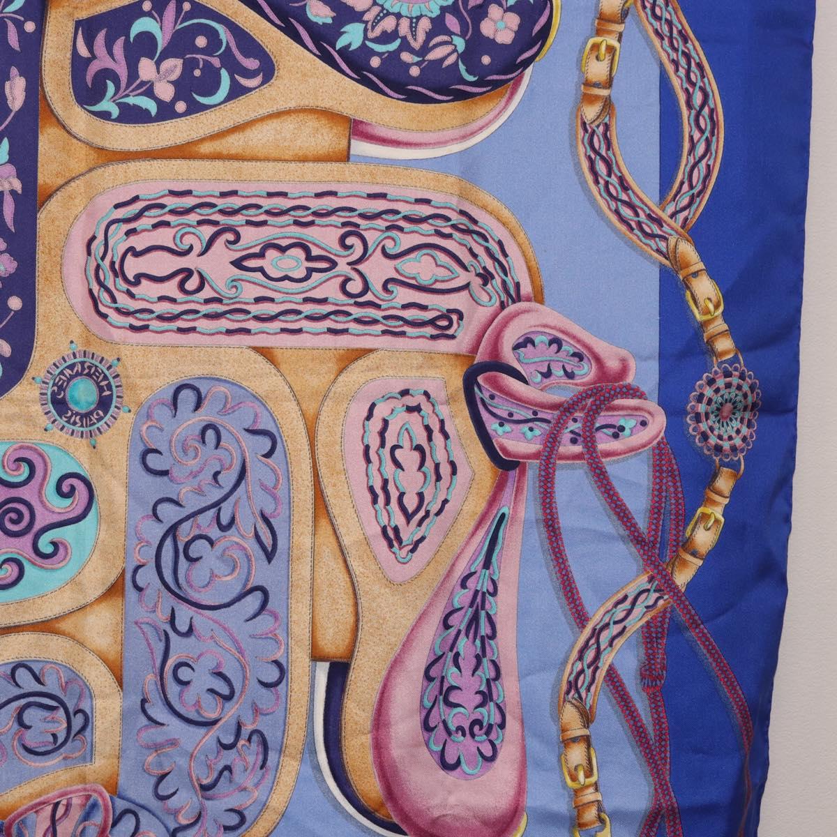 HERMES Carre 90 Scarf Silk ""H d ORIGNY"" Blue Auth 188636M