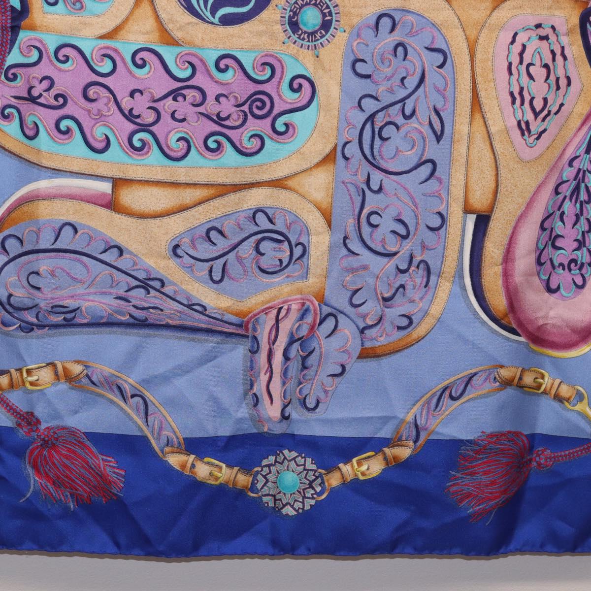 HERMES Carre 90 Scarf Silk ""H d ORIGNY"" Blue Auth 188636M