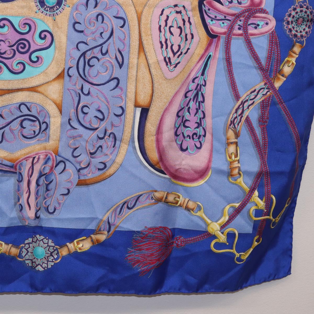 HERMES Carre 90 Scarf Silk ""H d ORIGNY"" Blue Auth 188636M