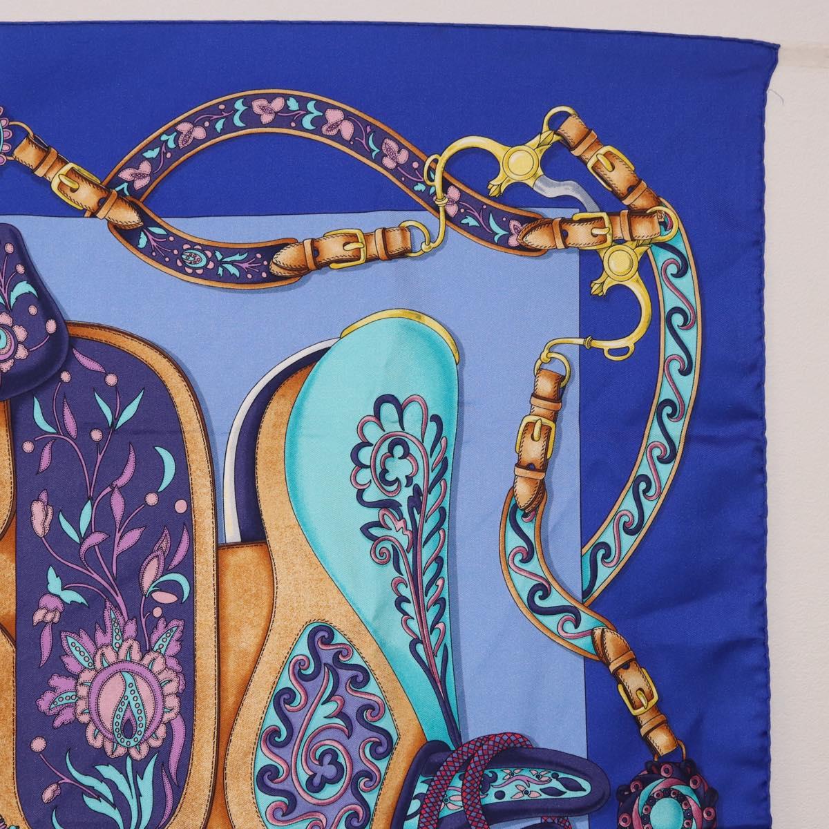 HERMES Carre 90 Scarf Silk ""H d ORIGNY"" Blue Auth 188636M