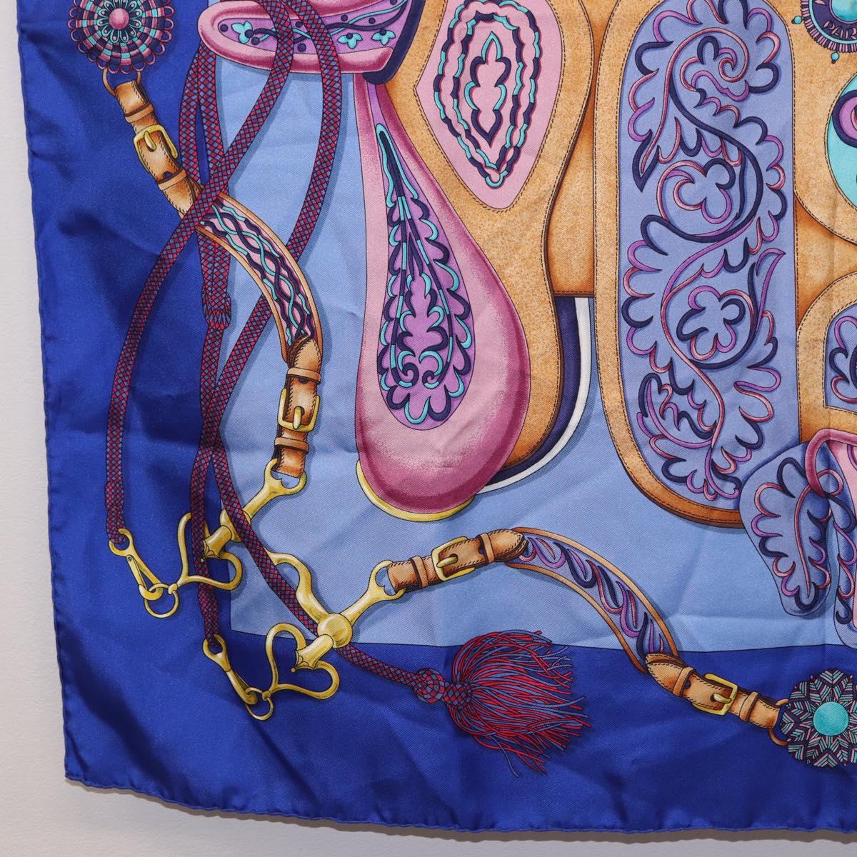 HERMES Carre 90 Scarf Silk ""H d ORIGNY"" Blue Auth 188636M