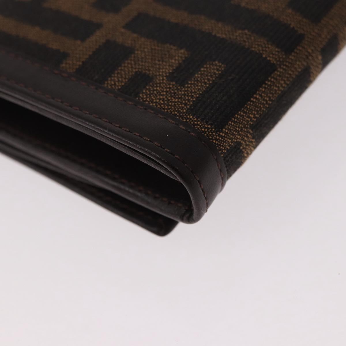 FENDI Zucca Canvas Long Wallet Black Brown Auth 188660A