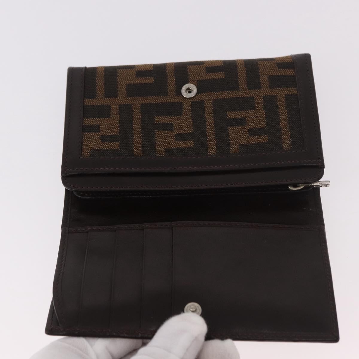FENDI Zucca Canvas Long Wallet Black Brown Auth 188660A