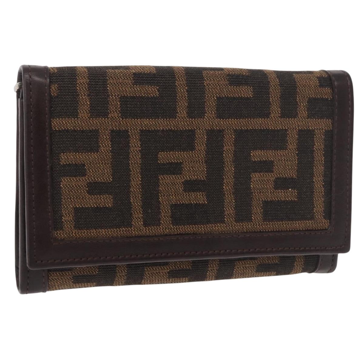 FENDI Zucca Canvas Long Wallet Black Brown Auth 188660A