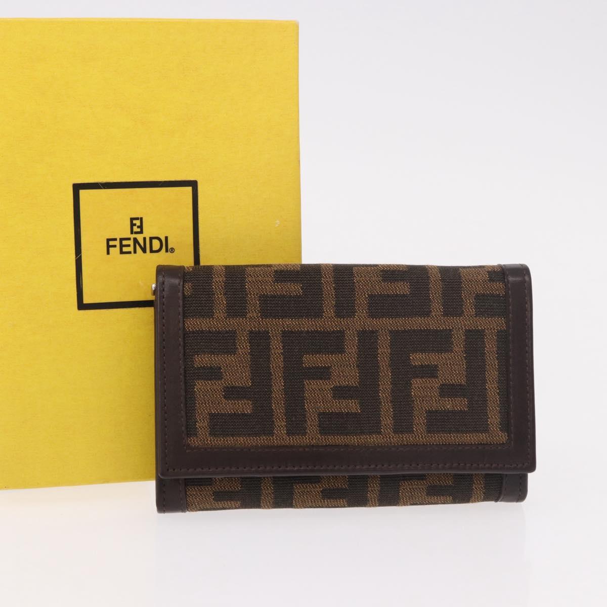 FENDI Zucca Canvas Long Wallet Black Brown Auth 188660A
