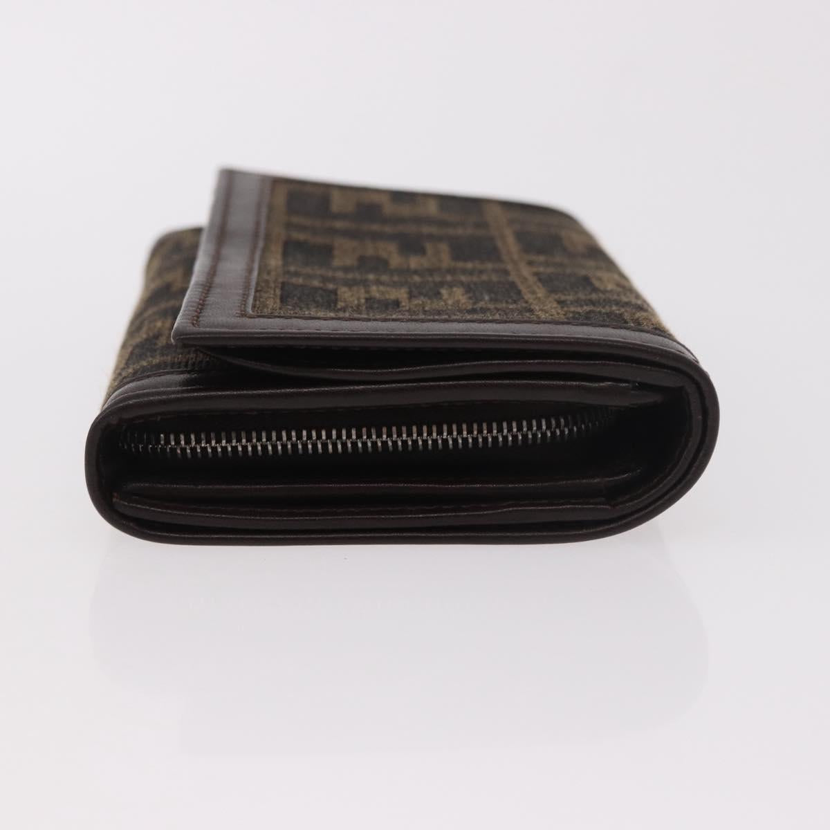 FENDI Zucca Canvas Long Wallet Black Brown Auth 188660A