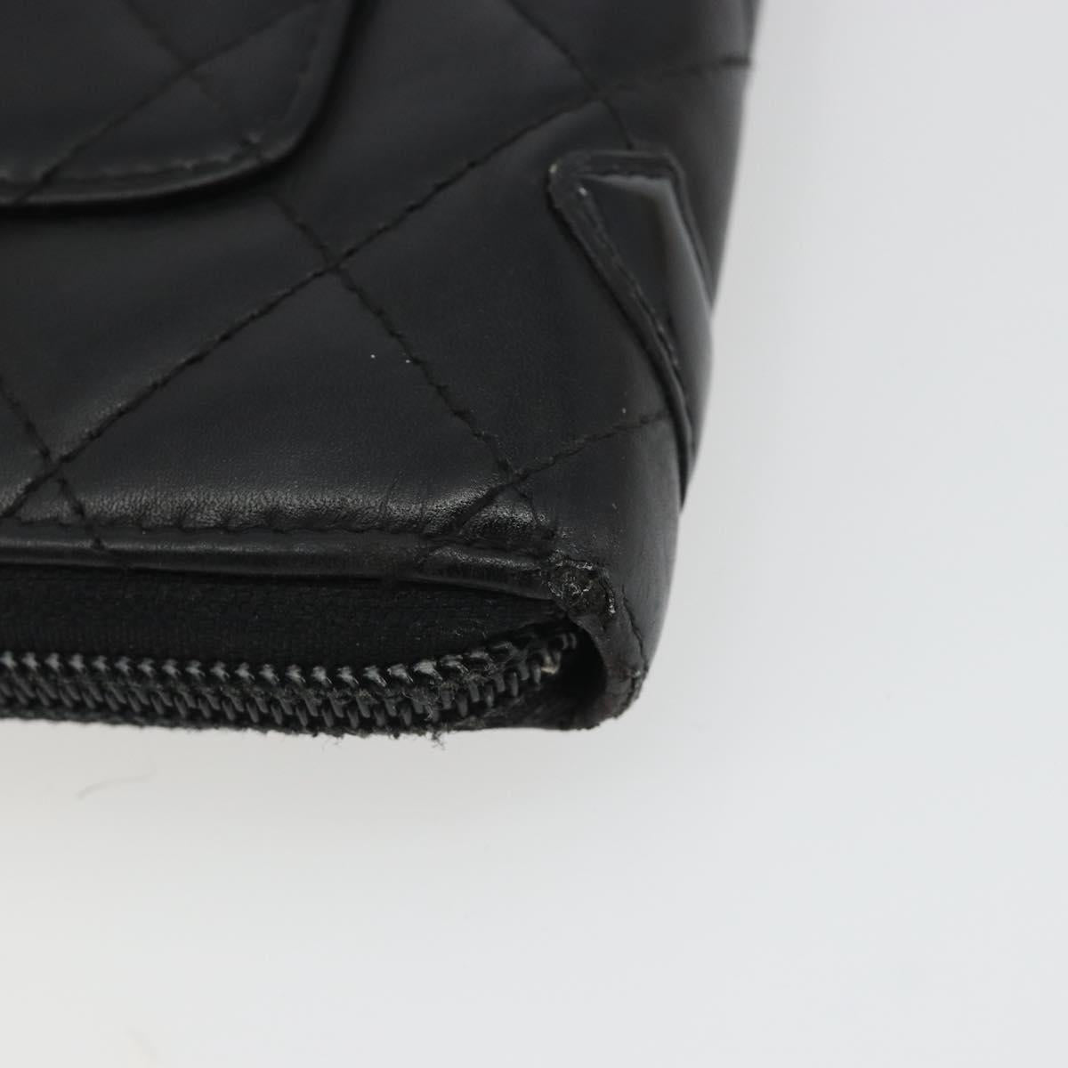 CHANEL Matelasse Cambon Line Long Wallet Leather Black Silver CC Auth 188663