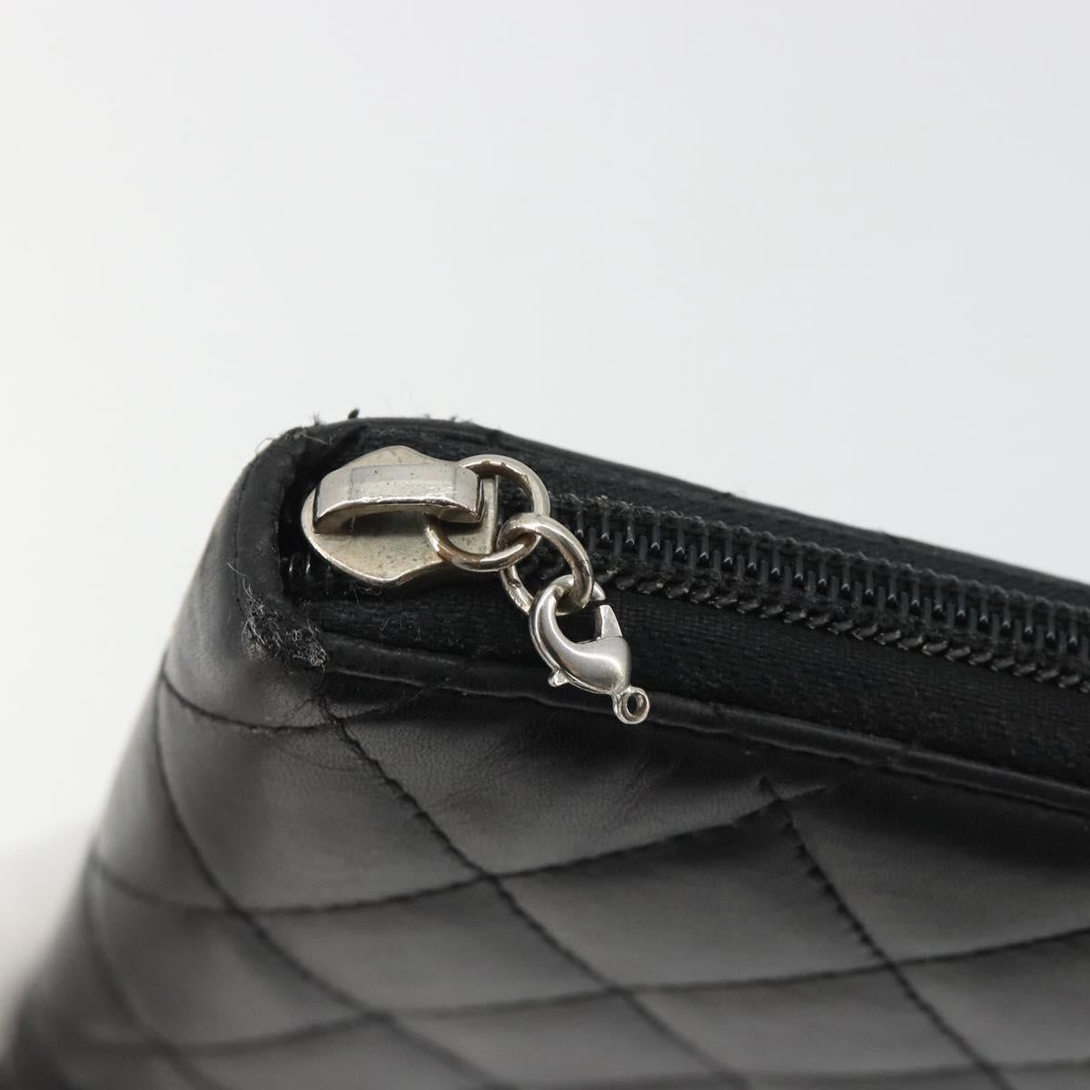 CHANEL Matelasse Cambon Line Long Wallet Leather Black Silver CC Auth 188663