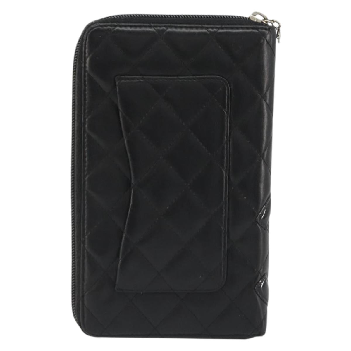 CHANEL Matelasse Cambon Line Long Wallet Leather Black Silver CC Auth 188663