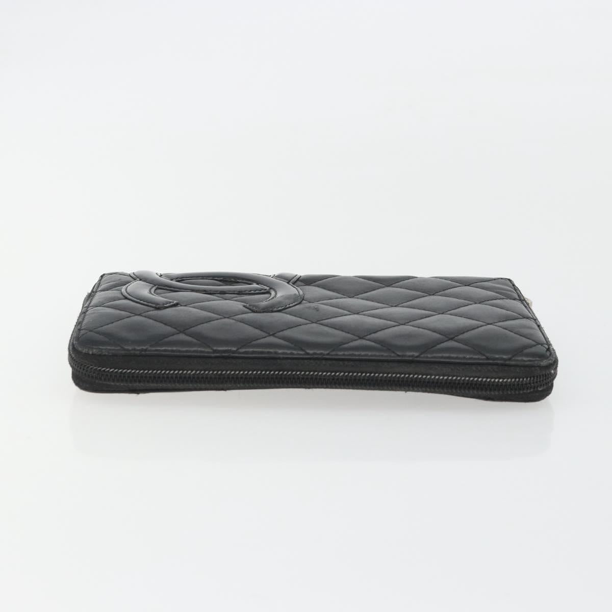 CHANEL Matelasse Cambon Line Long Wallet Leather Black Silver CC Auth 188663