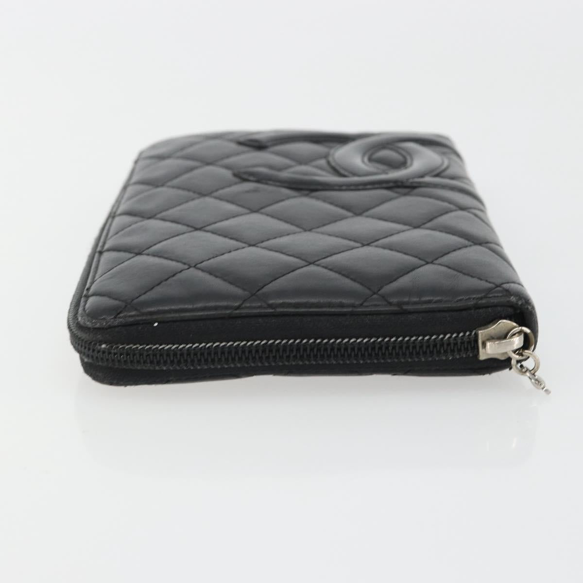 CHANEL Matelasse Cambon Line Long Wallet Leather Black Silver CC Auth 188663
