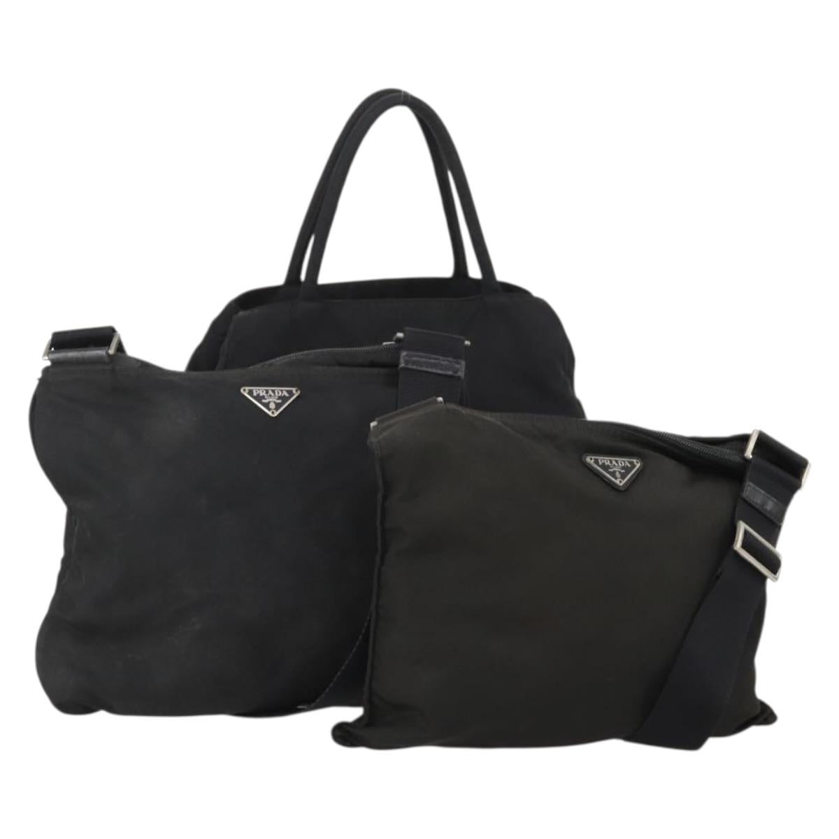 PRADA Hand Bag Nylon 3 Set Black Auth 188687
