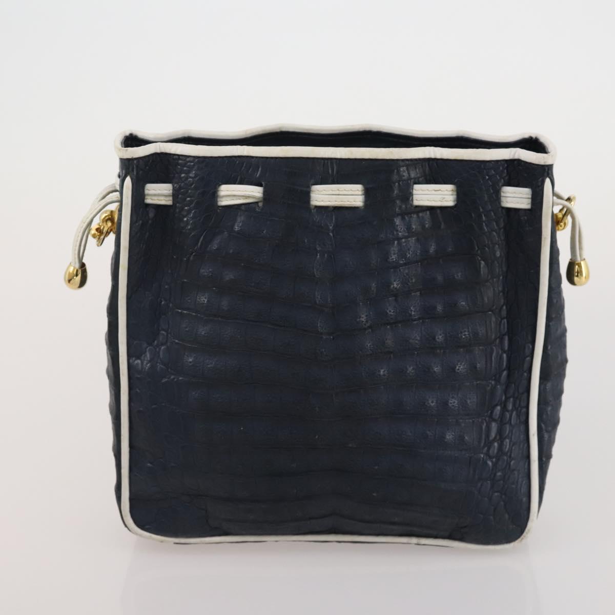 GUCCI Shoulder Bag Leather 4 Set Navy Beige white Auth 188689