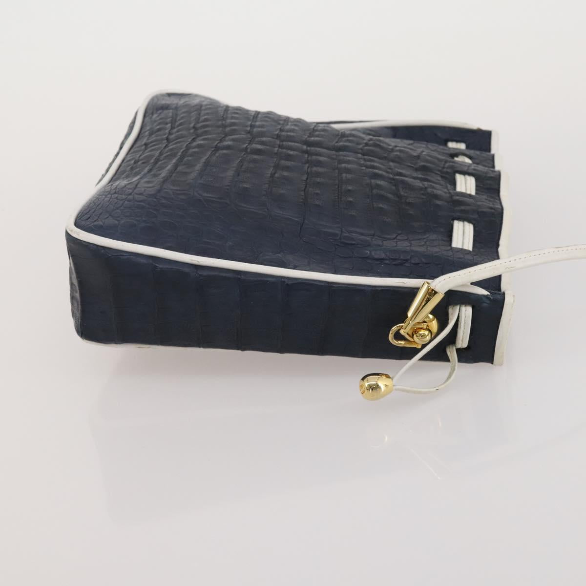 GUCCI Shoulder Bag Leather 4 Set Navy Beige white Auth 188689