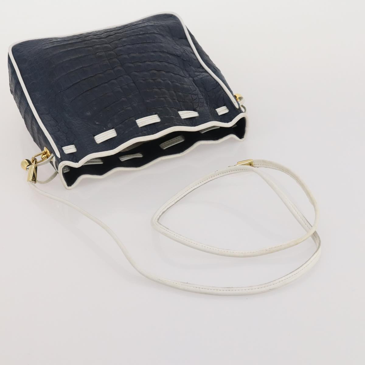 GUCCI Shoulder Bag Leather 4 Set Navy Beige white Auth 188689