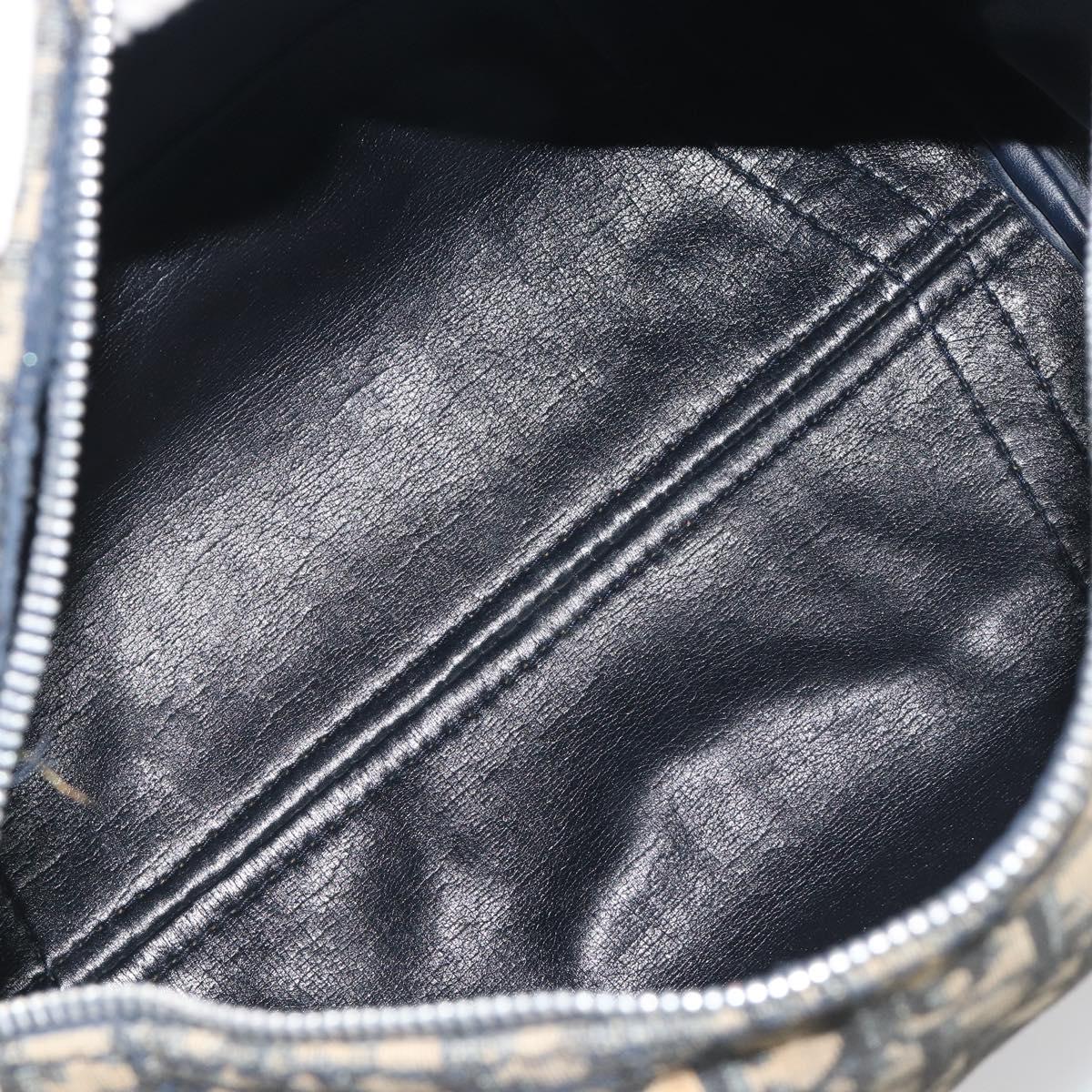 Christian Dior Trotter Canvas Boston Bag Navy Silver Auth 188692