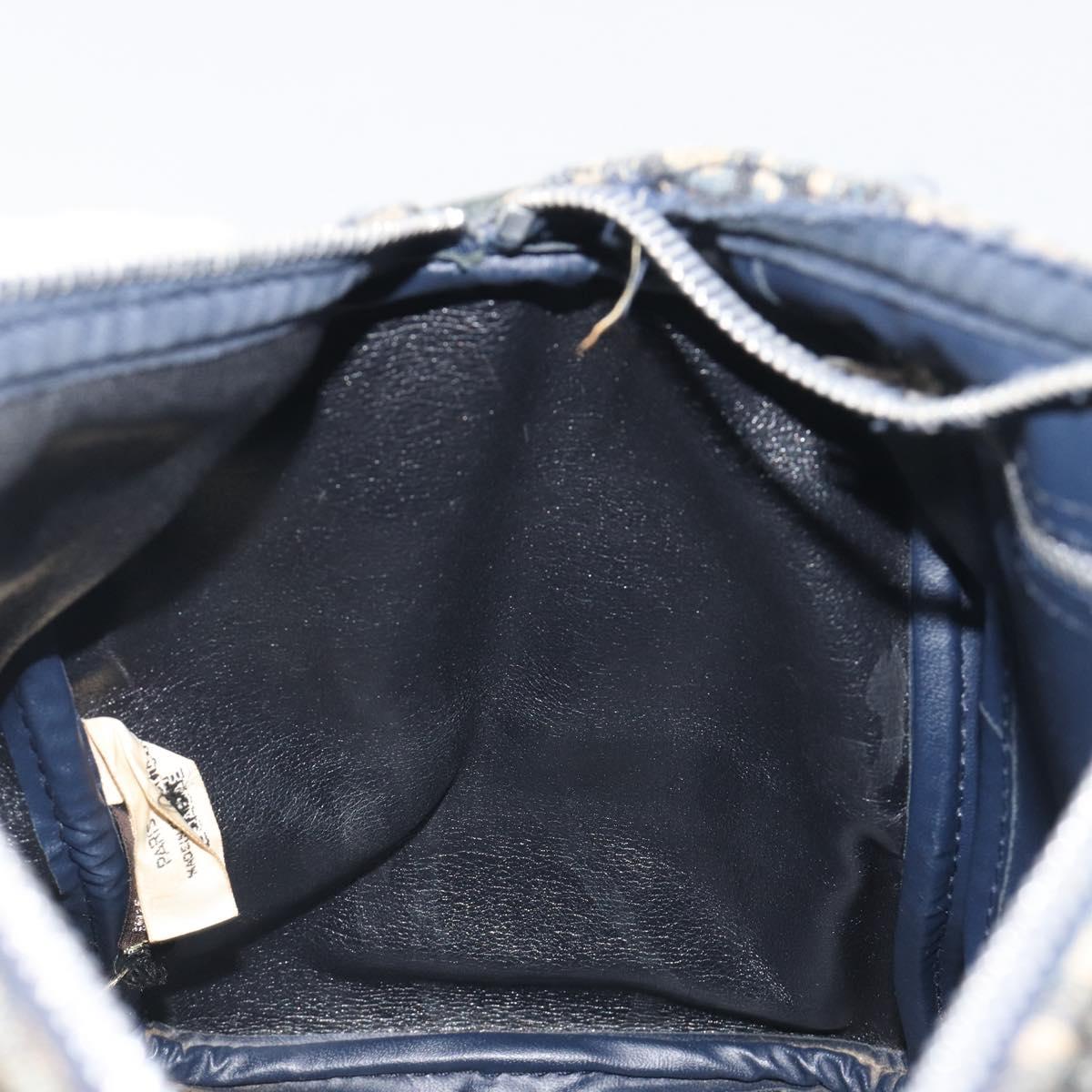 Christian Dior Trotter Canvas Boston Bag Navy Silver Auth 188692
