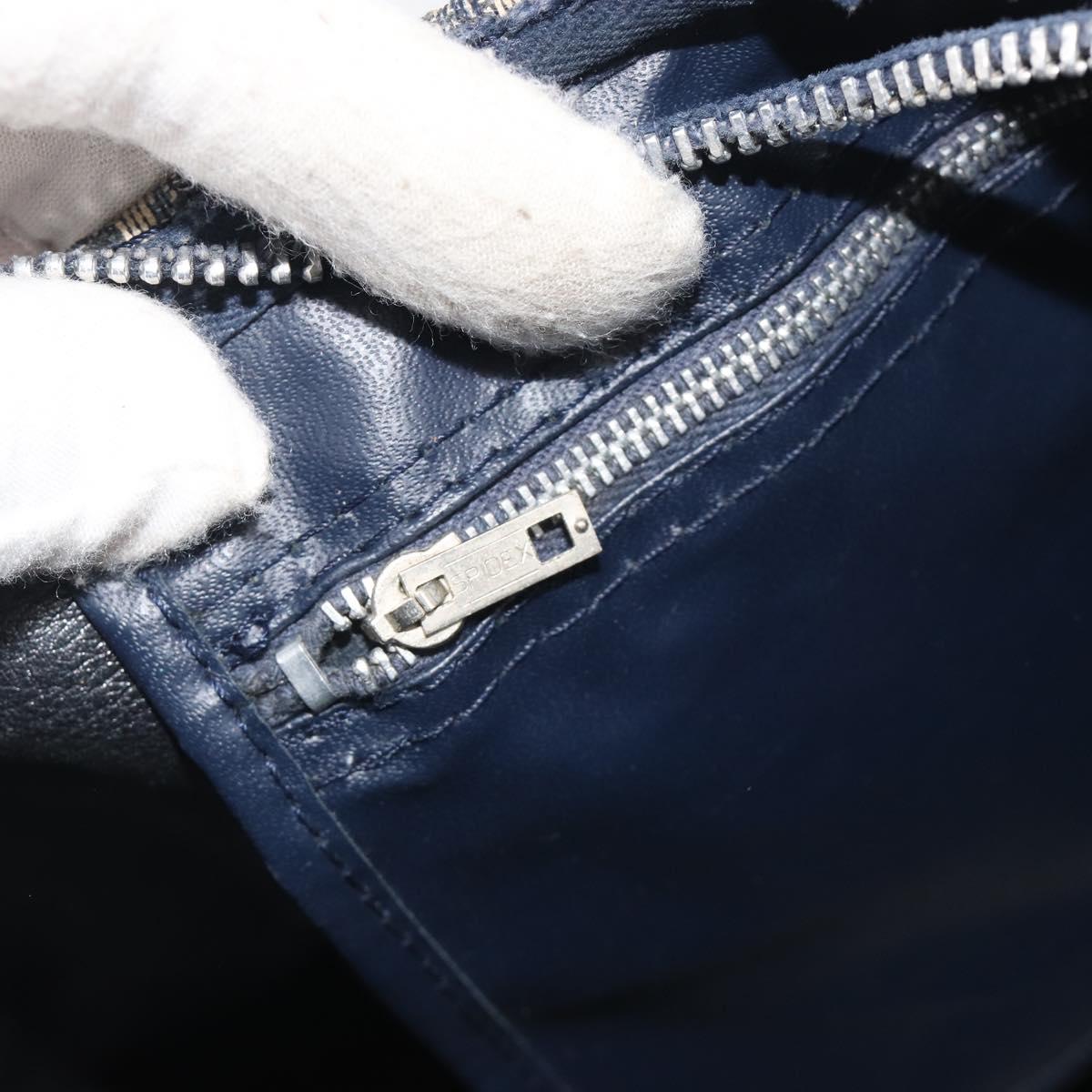Christian Dior Trotter Canvas Boston Bag Navy Silver Auth 188692