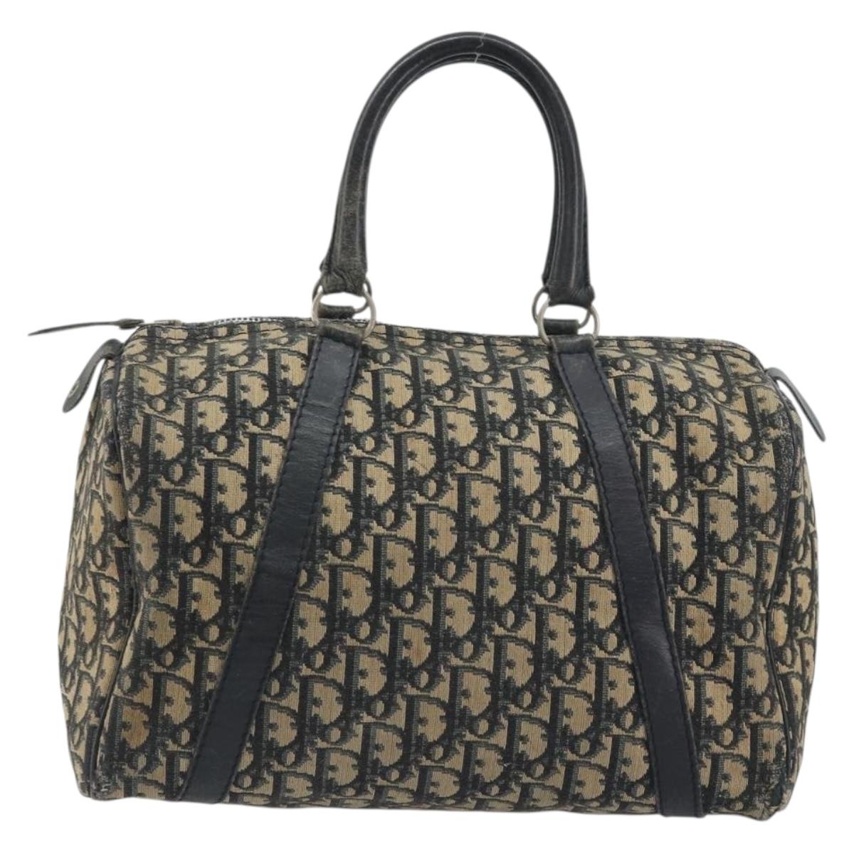 Christian Dior Trotter Canvas Boston Bag Navy Silver Auth 188692
