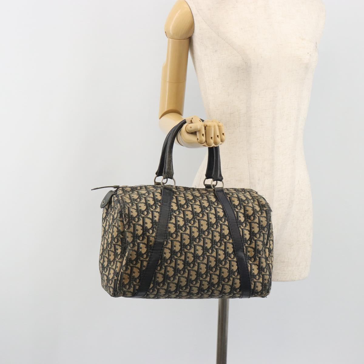 Christian Dior Trotter Canvas Boston Bag Navy Silver Auth 188692