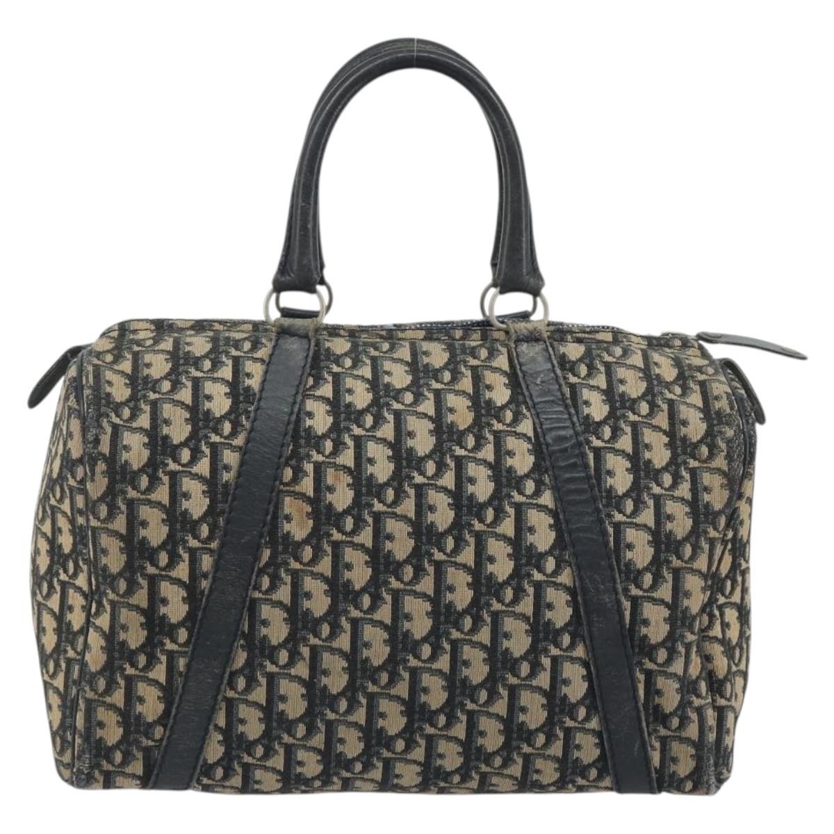 Christian Dior Trotter Canvas Boston Bag Navy Silver Auth 188692