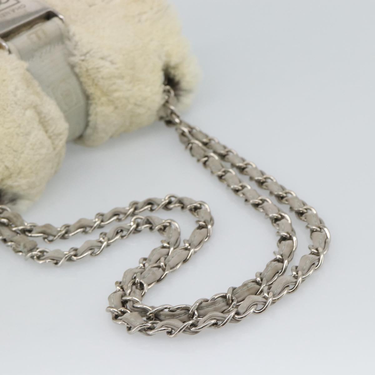 CHANEL Sports Line Chain Shoulder Bag Fur Gray Silver CC Auth 188719