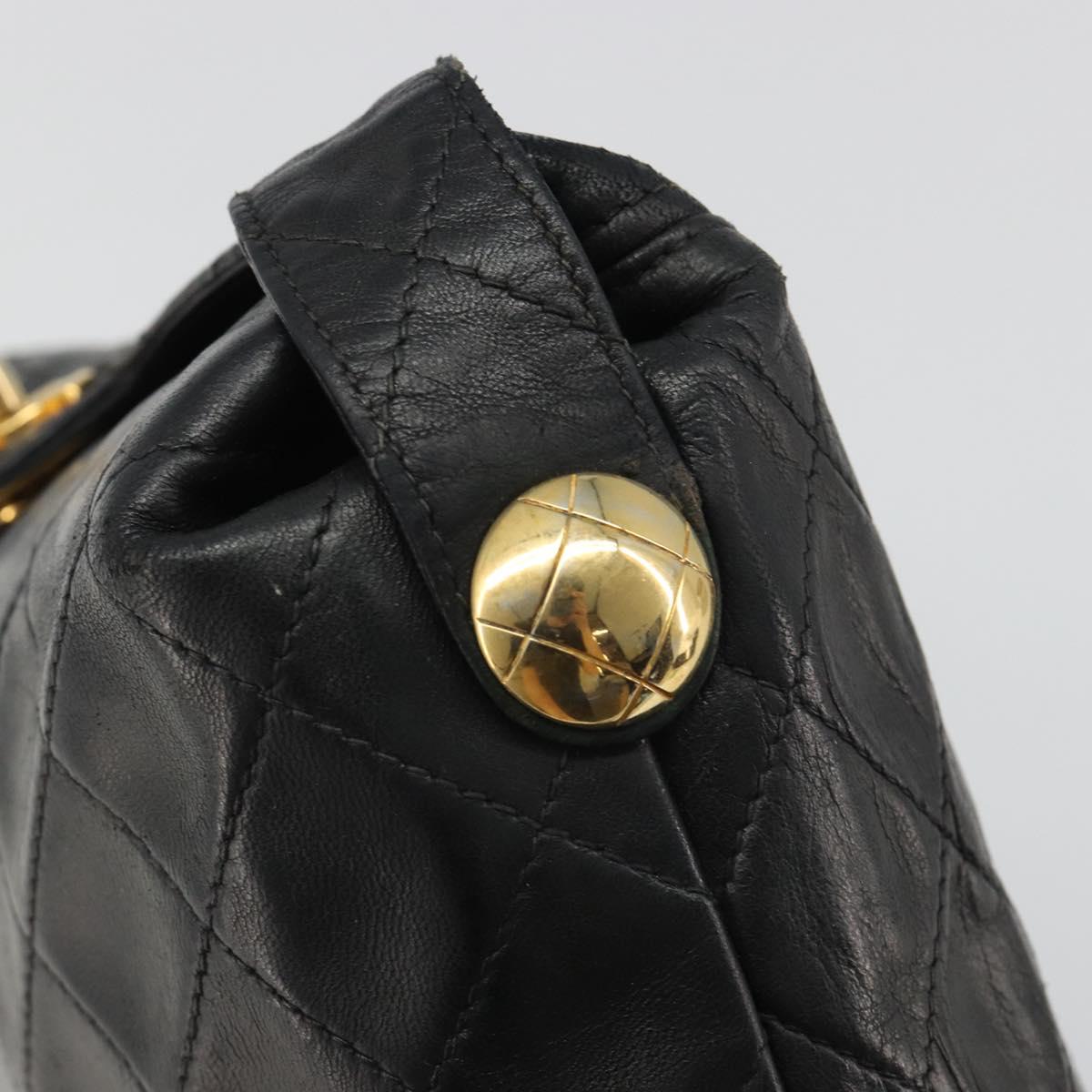 CHANEL Matelasse Chain Shoulder Bag Leather Black Gold CC Auth 188720