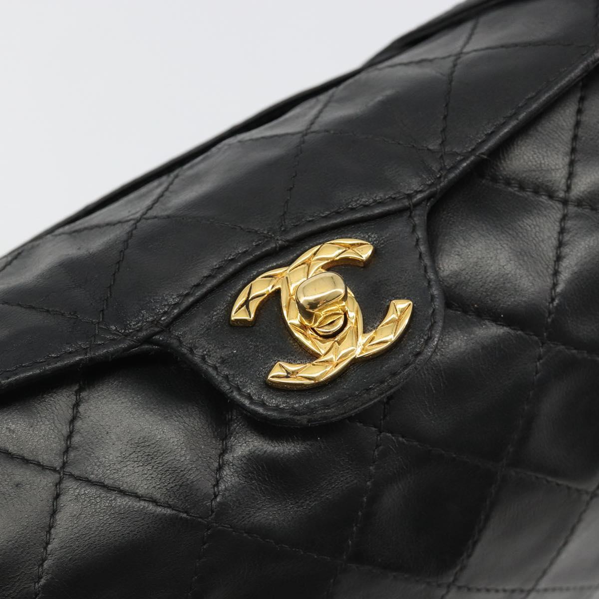 CHANEL Matelasse Chain Shoulder Bag Leather Black Gold CC Auth 188720