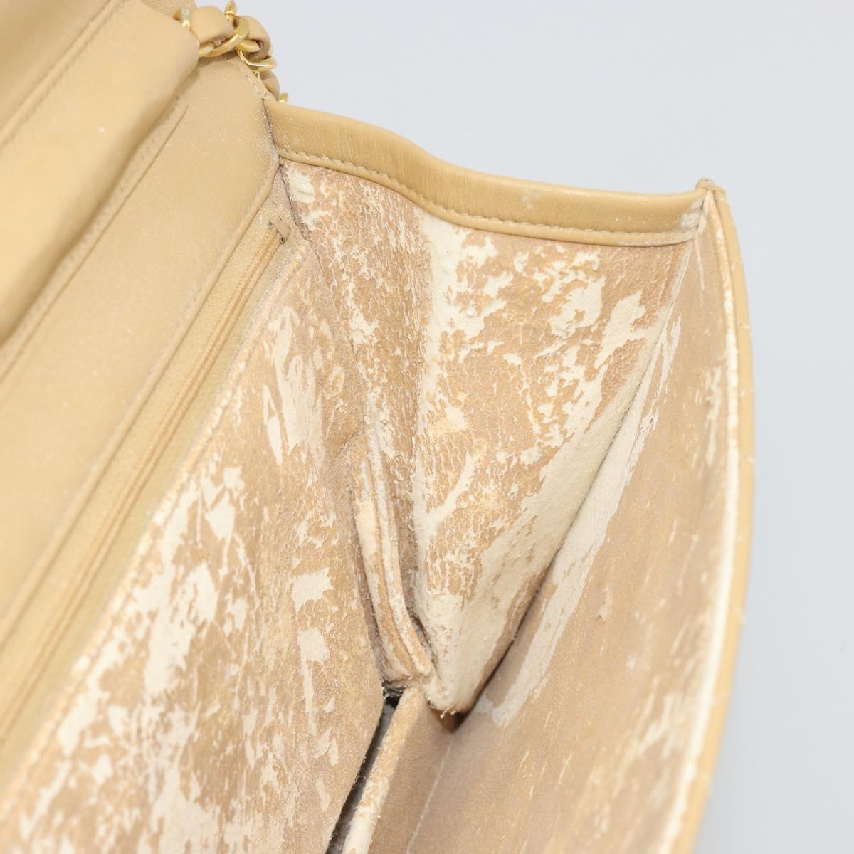 CHANEL Matelasse Chain Shoulder Bag Lamb Skin Beige Gold CC Auth 188721