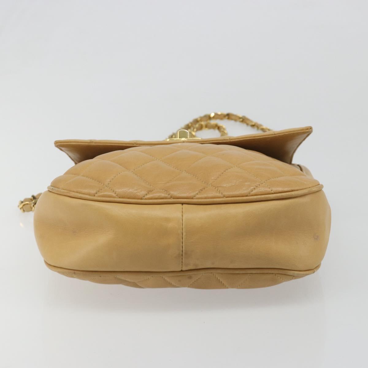 CHANEL Matelasse Chain Shoulder Bag Leather Beige Gold CC Auth 188722