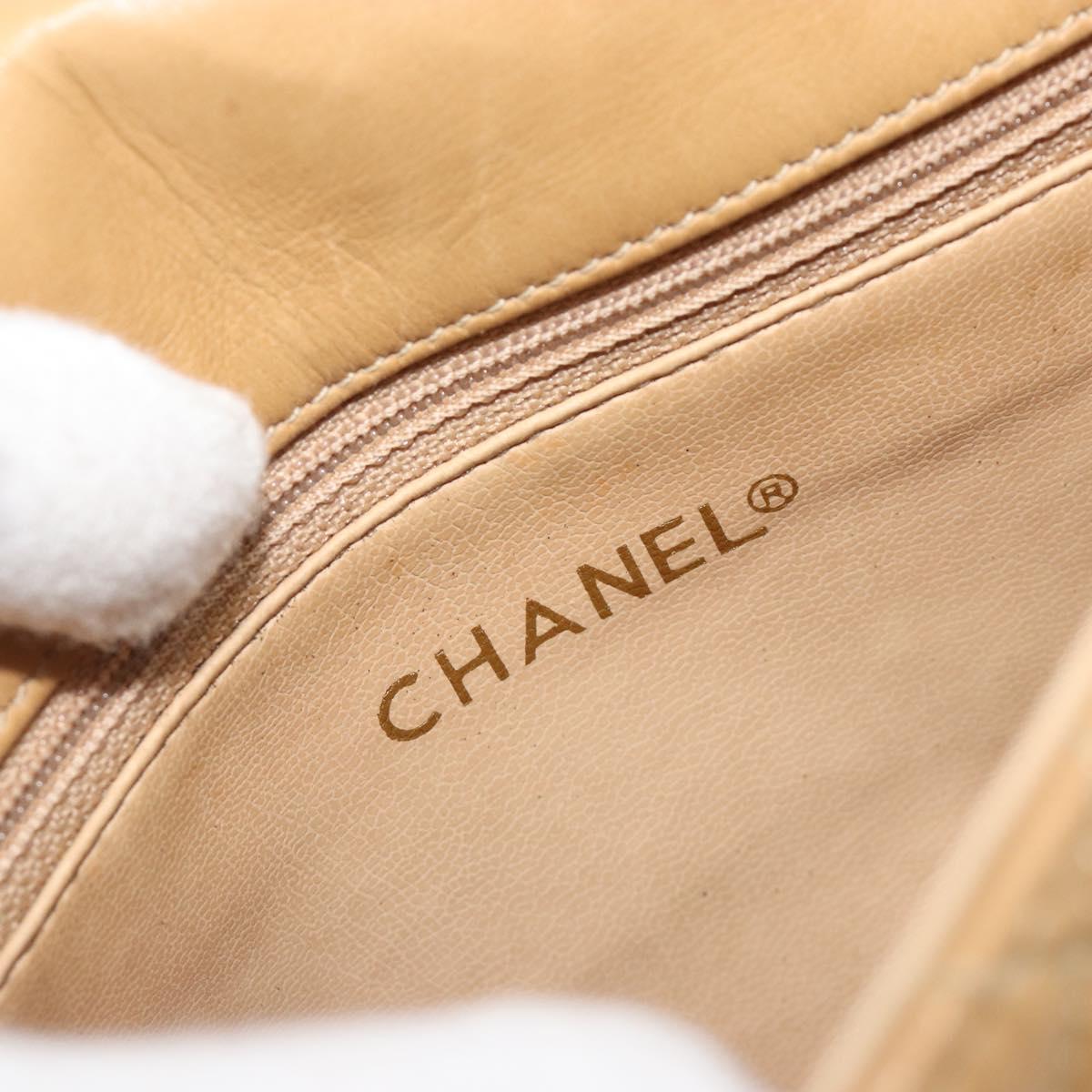 CHANEL Matelasse Chain Shoulder Bag Leather Beige Gold CC Auth 188722