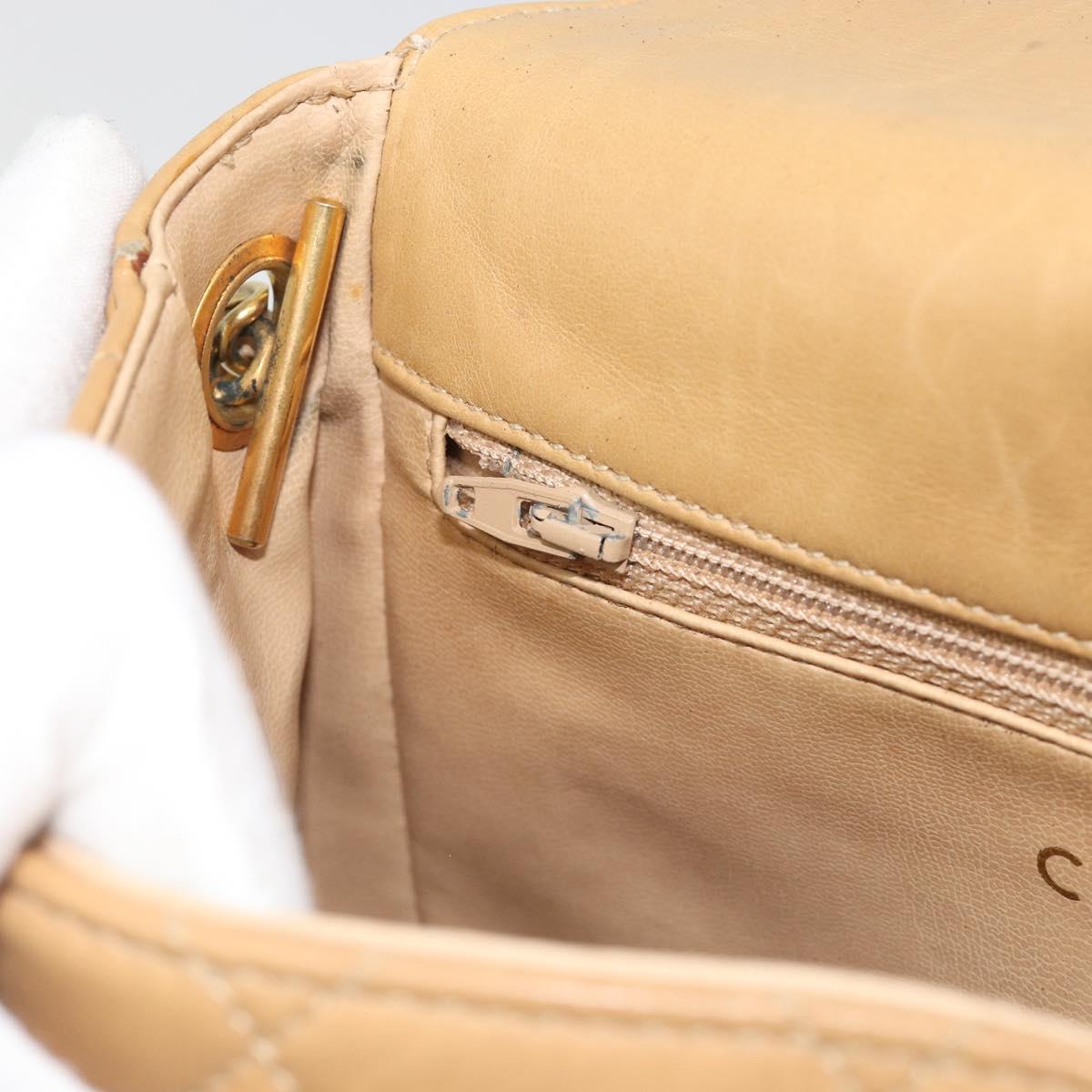CHANEL Matelasse Chain Shoulder Bag Leather Beige Gold CC Auth 188722