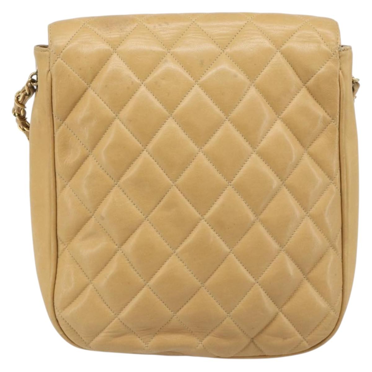 CHANEL Matelasse Chain Shoulder Bag Leather Beige Gold CC Auth 188722
